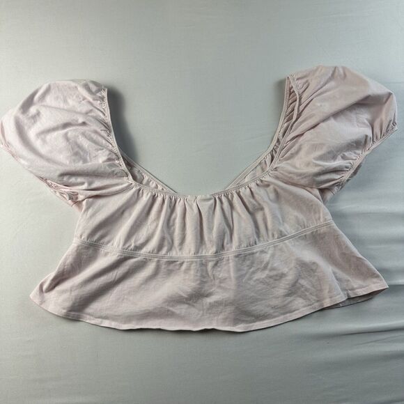 Aritzia Sunday Best XL Tie Front Milkmaid Babydoll Top Pink Peplum Tie Front - Picture 3 of 5